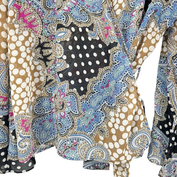 Lane Bryant Mixed Print Sheer Chiffon Long Split Bell Kimono Sleeve Wrap Blouse - Picture 4 of 8